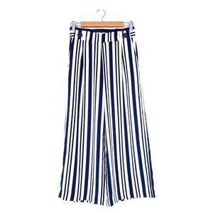 ZARA Wide Leg Culotte Cropped Nautical Sailor Pant Navy White Stripe 70s Boho